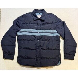 Birdwell Beach Britches Jacket Mens Large Nylon Full Zip Puffer Navy Blue Stripe